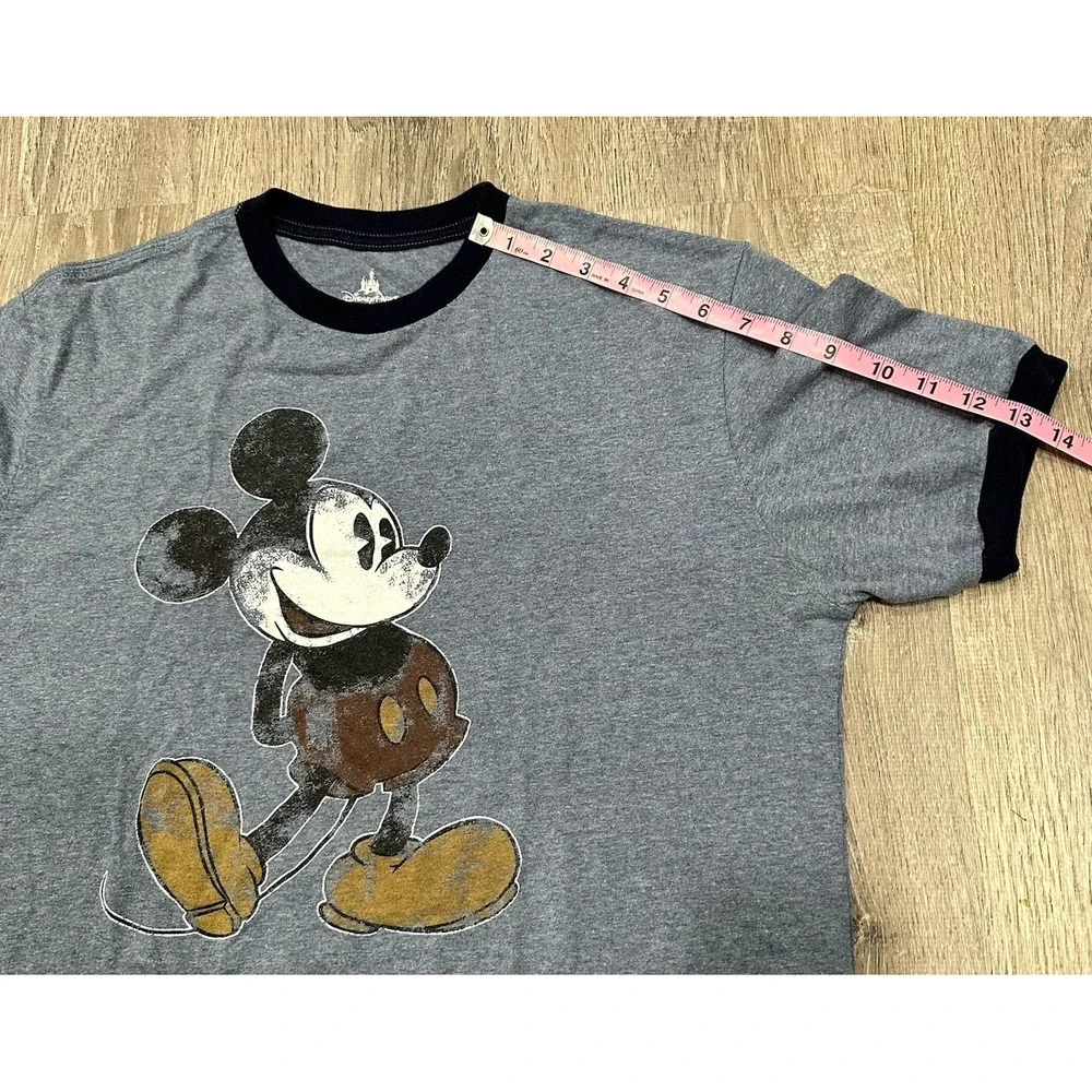 Disney Parks T Shirt Adult Medium‎ Gray Black Trim Original Mickey Mouse T-Shirt